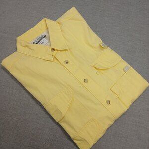 columbia pfg men's yellow fishing shirt long sleeve medium cotton polyester blen